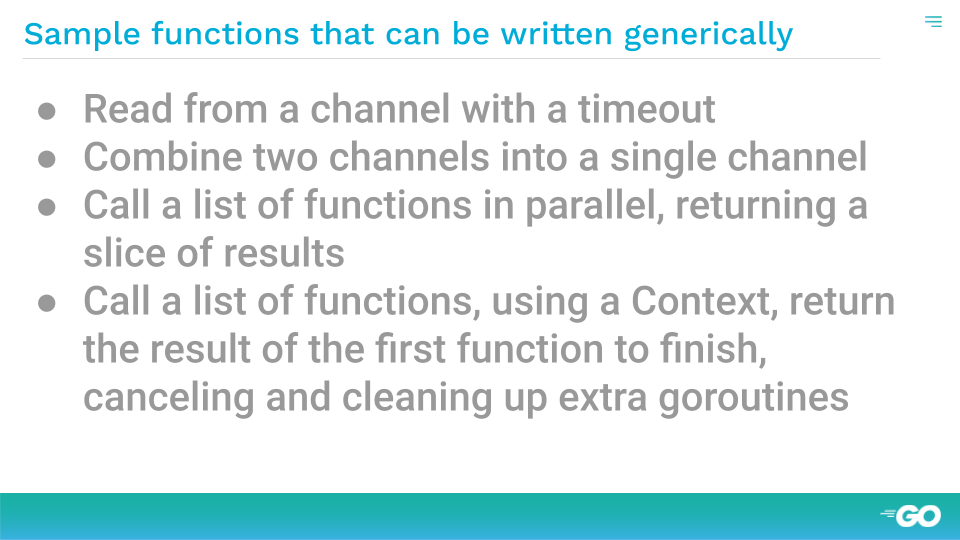 Example functions that could be generic